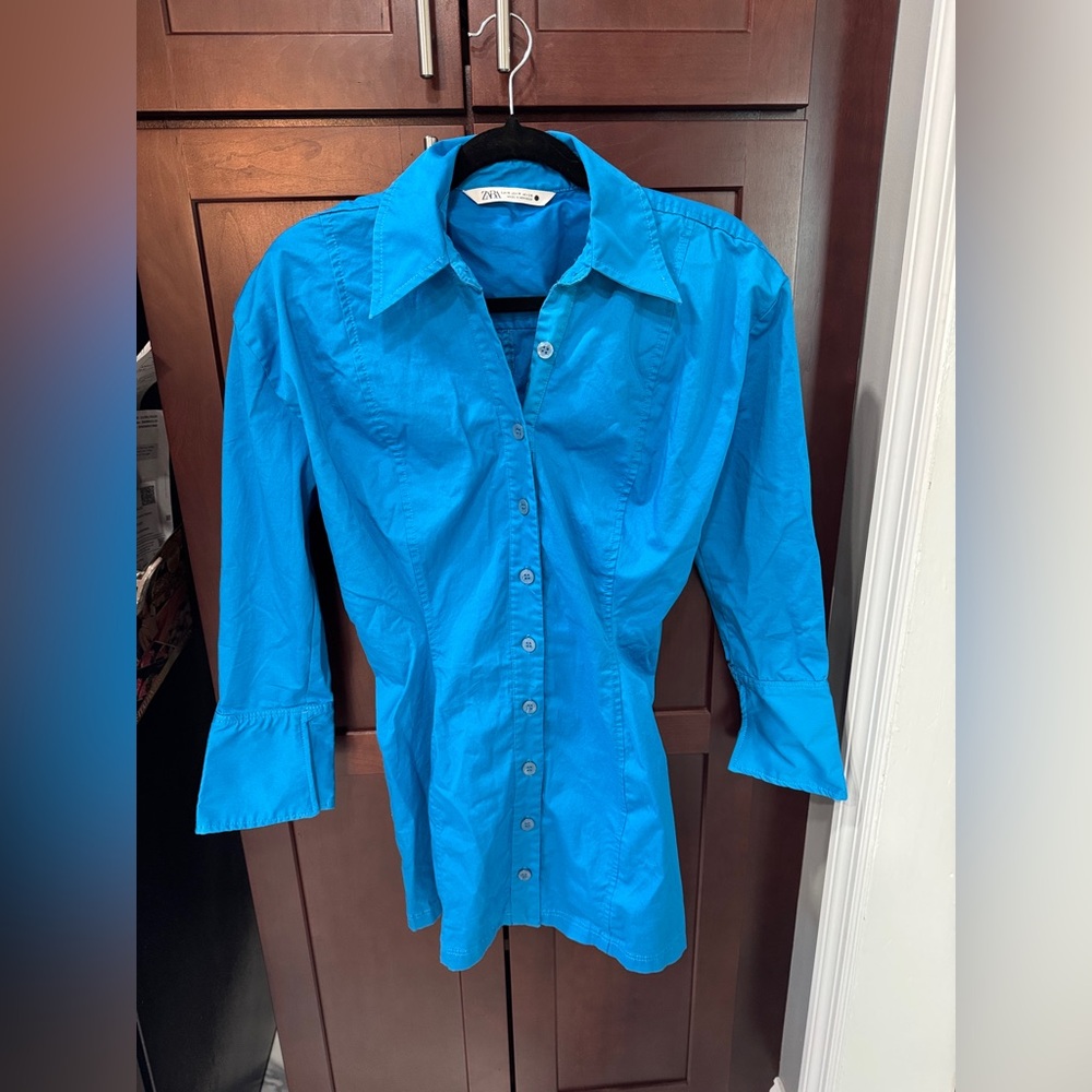 Zara Turquoise Blue Interior Lined shirt/mini dress